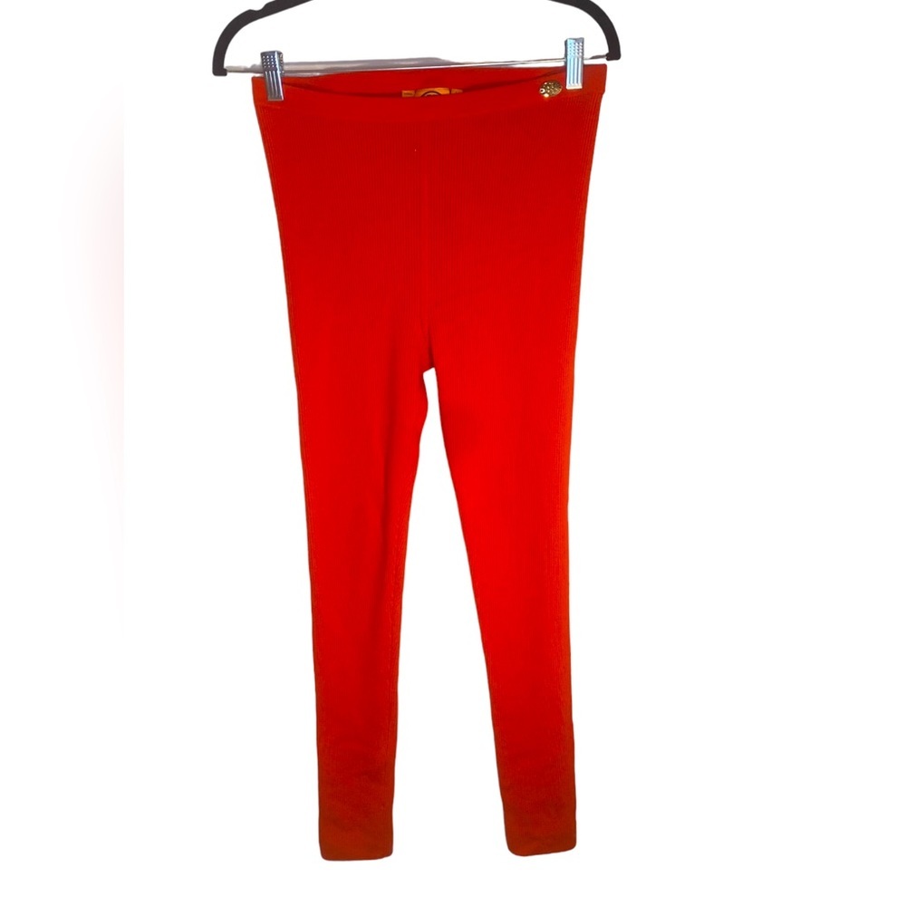 Tory Burch Wool Ribbed Knit High Rise Pants Leggings Orange Size Large A…
